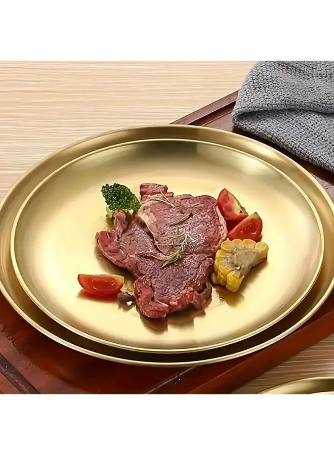 Golden Stainless Steel Dinner Plates Set Of 3 Round Metal Serving Dishes For Home Kitchen Outdoor Camping BBQ - Image 4